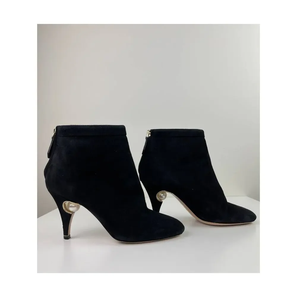 Nicholas Kirkwood Penelope Pearl Ankle Suede Boots Bootie Stiletto Heel Sz 36 6
